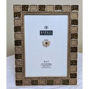 Vintage Burnes of Boston Metal Enamal Brown Tan Gold Picture Frame 5 X 7